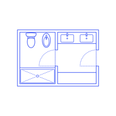 Layouts Bathrooms Primary Split Shower Bidet 2 Wall Facing Flat Line Svg Vector, Free Vectors File